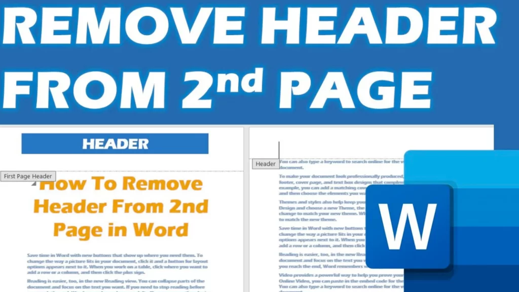 Word document showing the process to remove the header from the second page.
